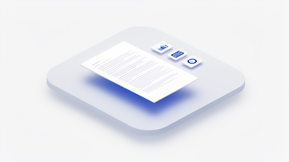 Isometric illustration of a document floating above a panel with three status markers